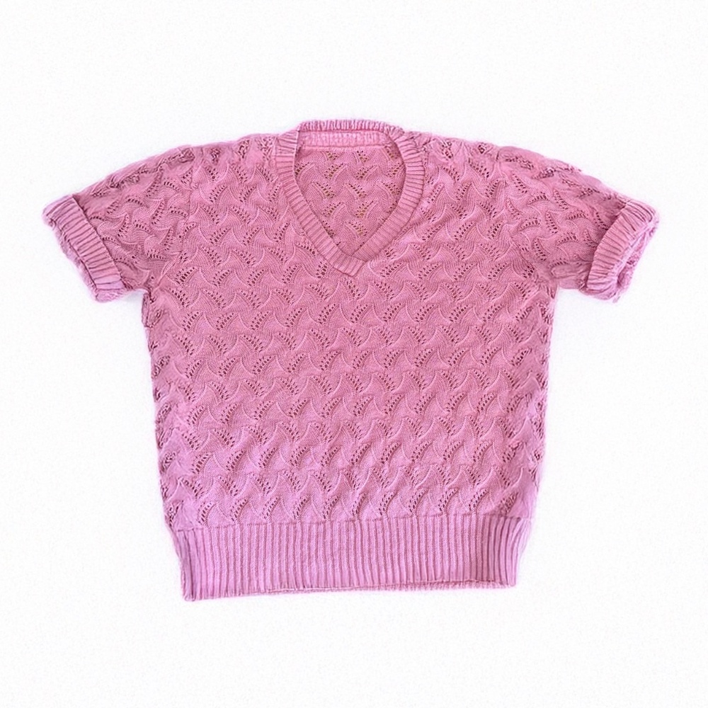 Vintage Pink Knit Short-Sleeve Sweater Vest – Small/Medium - Picture 3 of 3